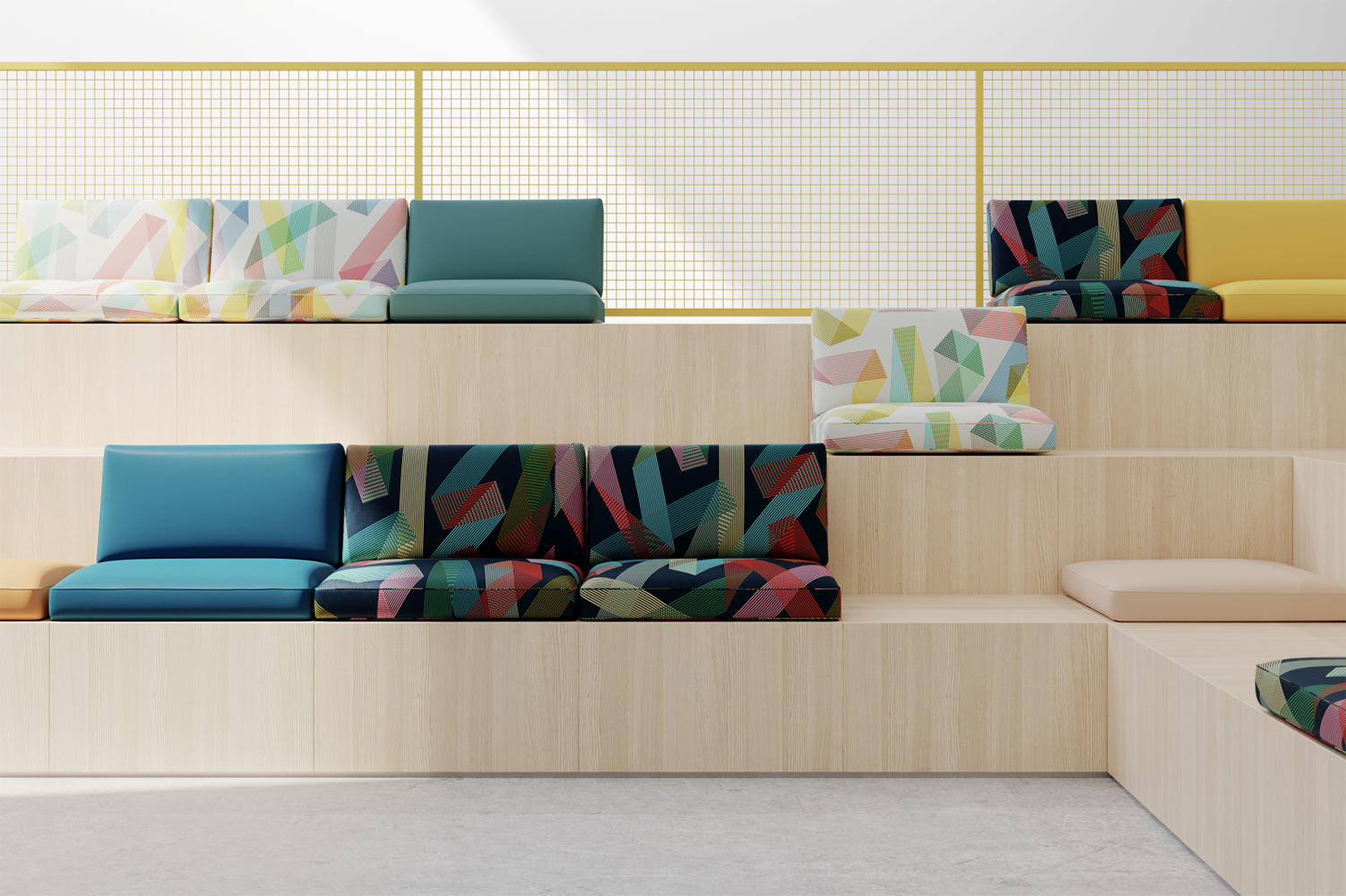 Designtexs Ribbon pattern looks different when applied to different pieces of furniture 