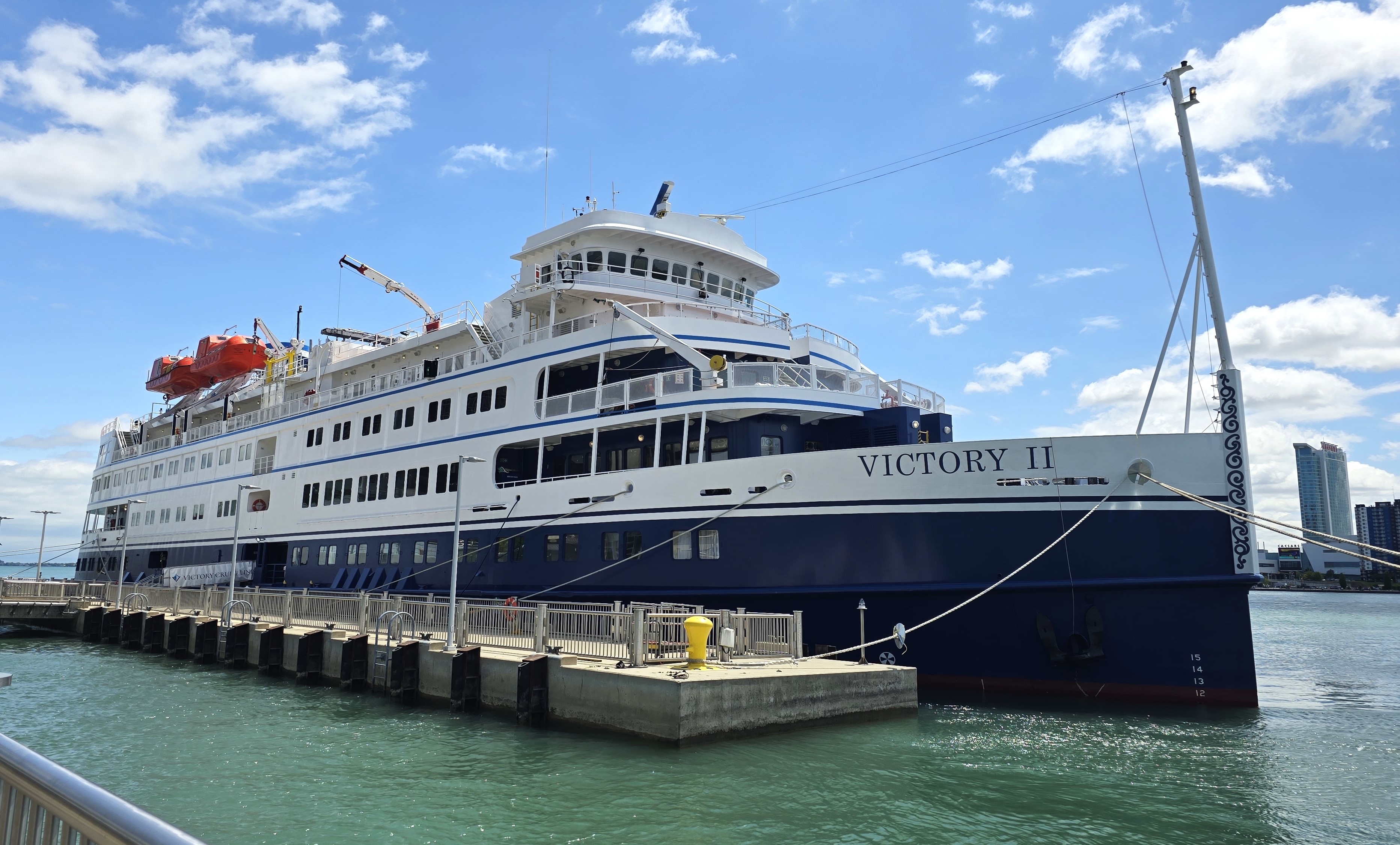 Victory Cruise Lines 190-passenger Victory II is shown docked in Detroit MI Photo by Susan J Young