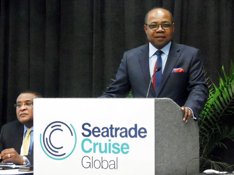 Jamaica Tourism Minister Edmund Bartlett Cruise Tourism Seatrade Presentation Editorial Use Only Copyright Susan J Young
