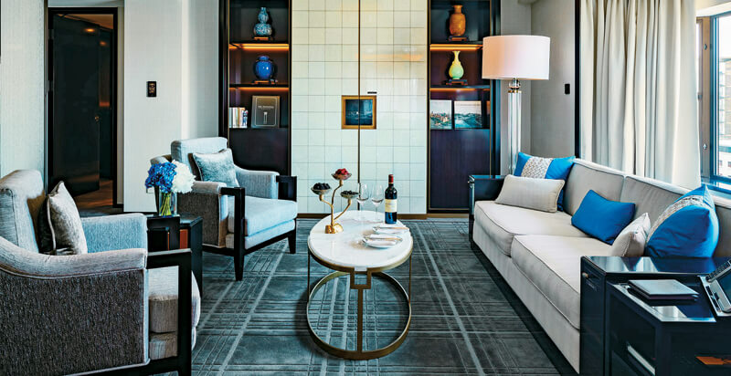 Living room of one of the Beijing Suites at The Peninsula Beijing the hotel is a short cab ride from several recommended sho