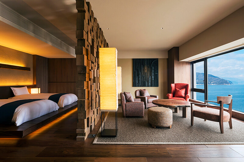 A view of a KAI Anjin guestroom with the Pacific Ocean