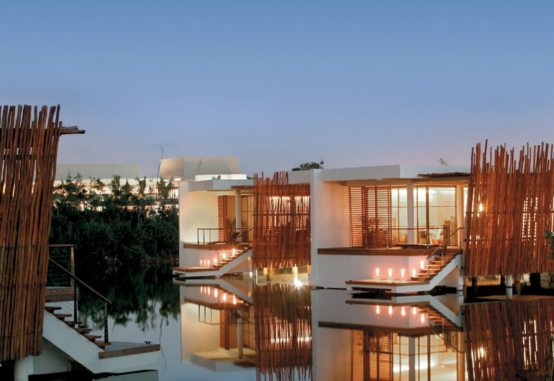Rosewood Mayakobas Deluxe Overwater Lagoon Suite comes with a lounge terrace and a relaxing plunge pool