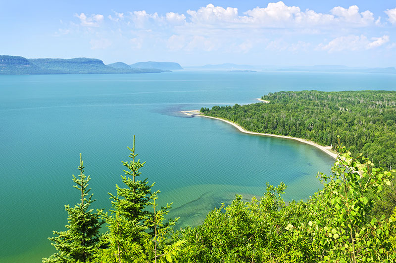 Beautiful landscape of Lake Superior northern shore from above in Ontario Canada