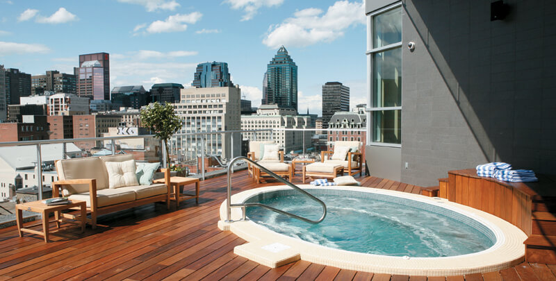 Hotel Le Crystal has an outdoor hot tub on a year-round terrace an indoor saltwater swimming pool a Swedish sauna and fitn