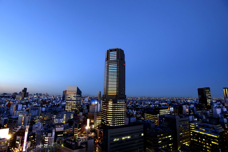 Outside view of the Tokyo Skyline with the Cerulean Tower Tokyu Hotel centered