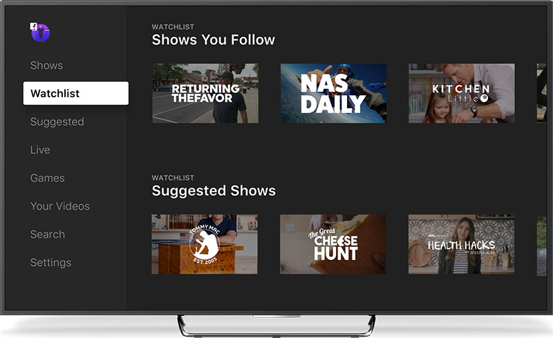 Screenshot of Facebook Watch video platform