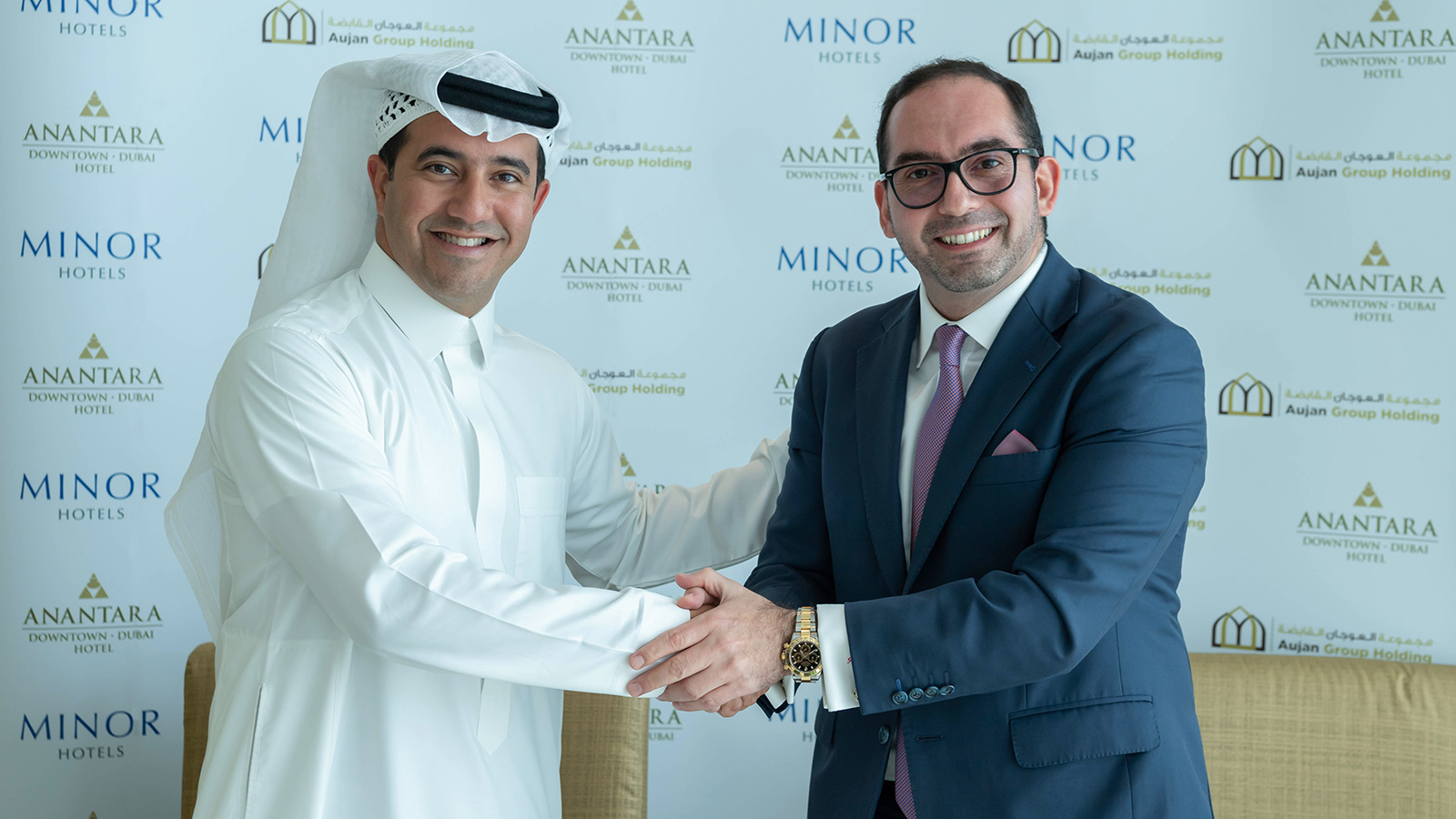 Left Abdulla Aujan executive chairman Aujan Group Holding and right Amir Golbarg SVP Middle East and Africa Minor Ho