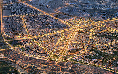 Aerial view render of the Diriyah development