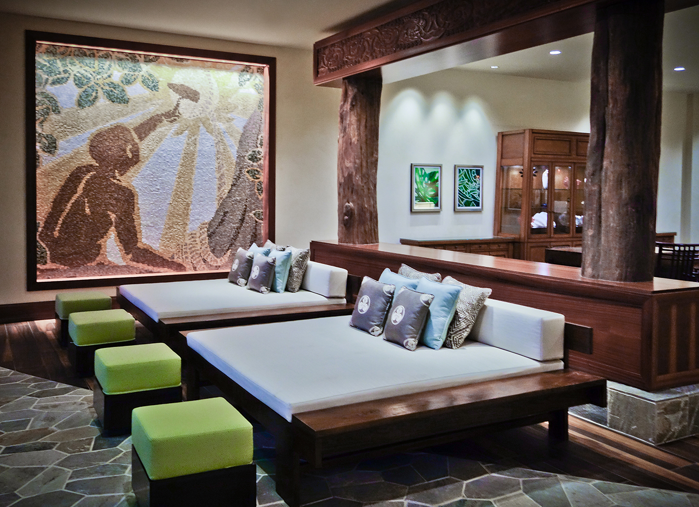 Artaic Hyatt Maui stone sun mosaic mural