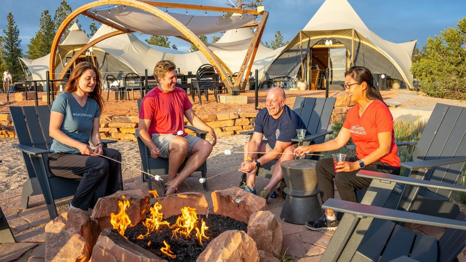 Backroads guests on a multi-adventure tour glamping at an Under Canvas property