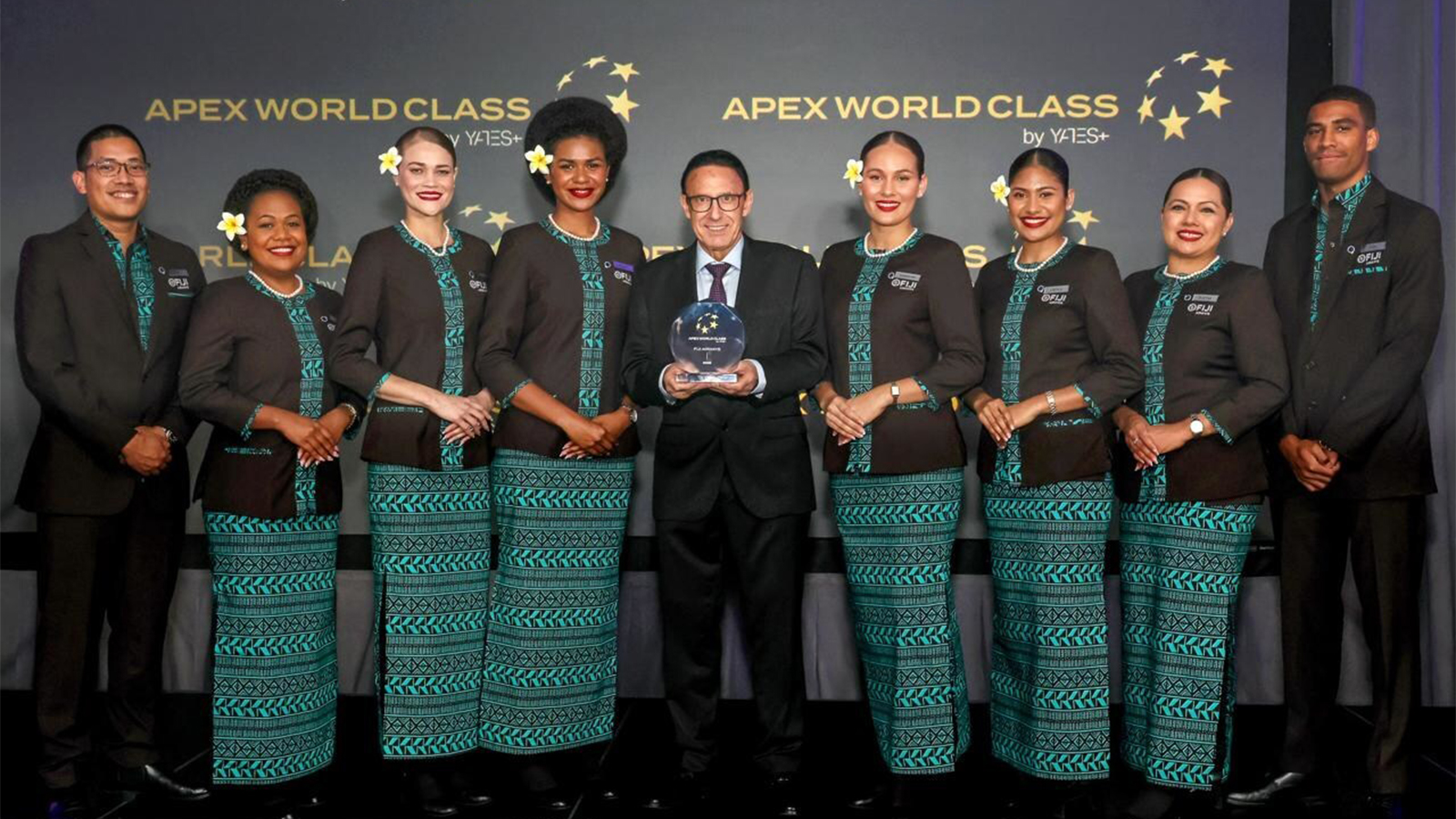  Andre Viljoen C and Fiji crew members attend Fiji Airways x APEXIFSA Global EXPO 2025 at Long Beach Convention  Entertai