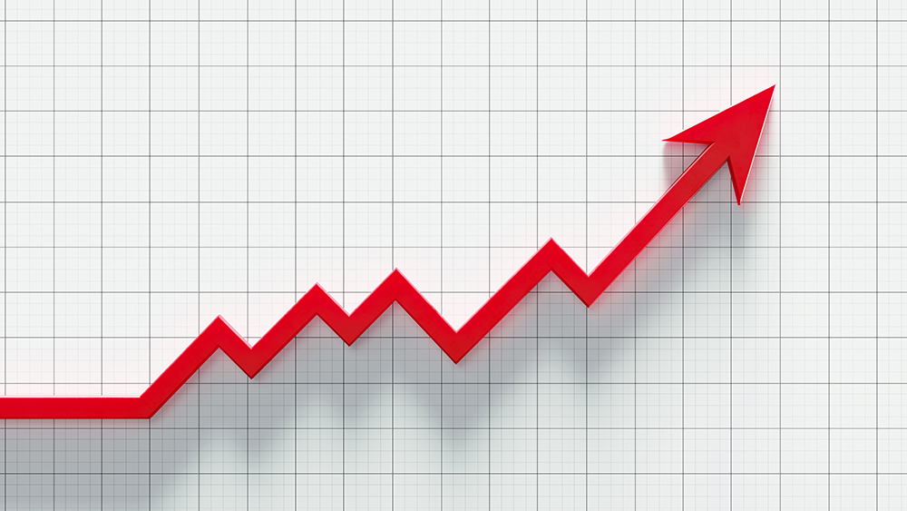 chart with red arrow pointing up