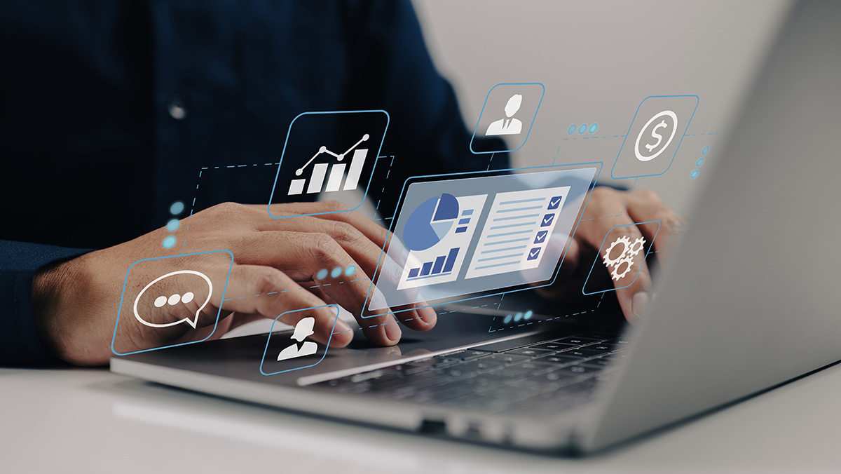 Laptop with CRM graphic