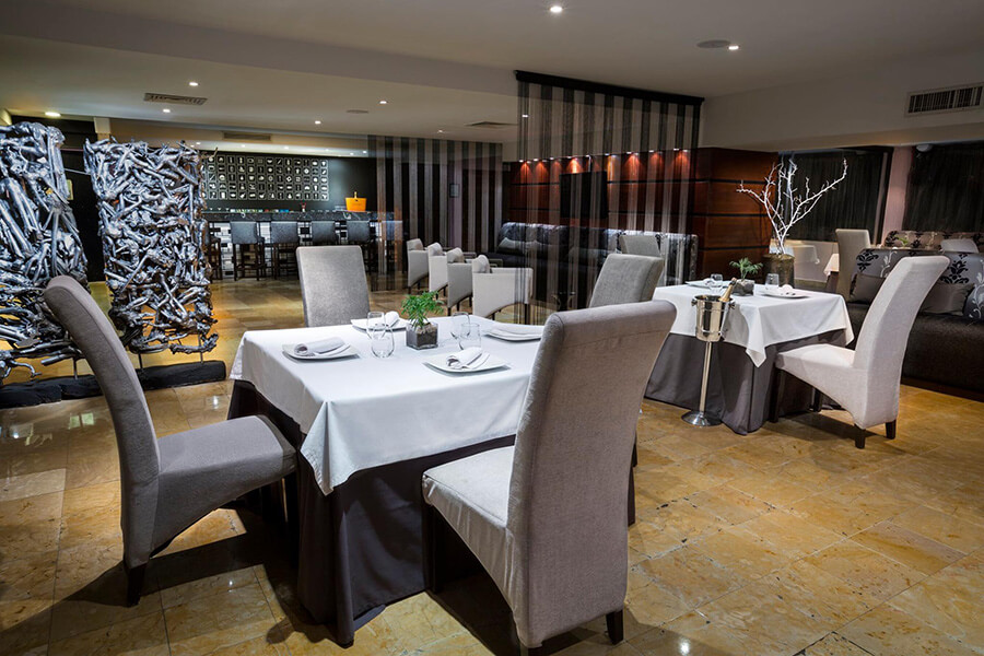 tables and chairs in a restaurant