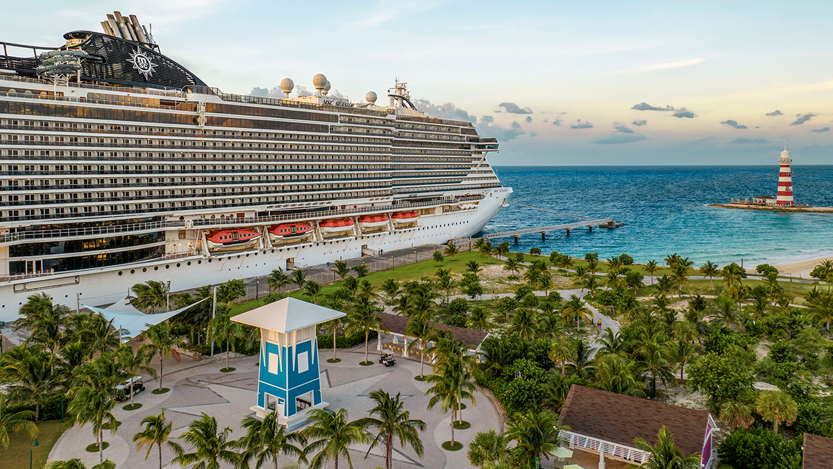 MSC Seaside docked at Ocean Cay MSC Marine ReserveMSC Cruises