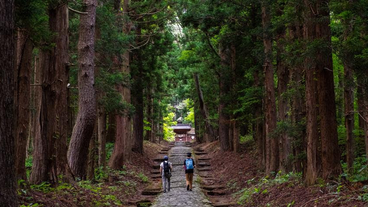 The approach to the historic Hanitsu Shrine Oku Japan