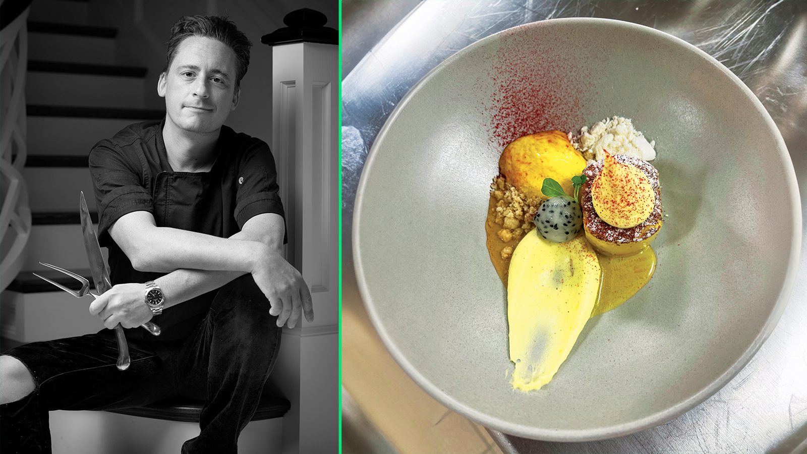 Celebrity Chef Ben Robinson left and his culinary creation right 