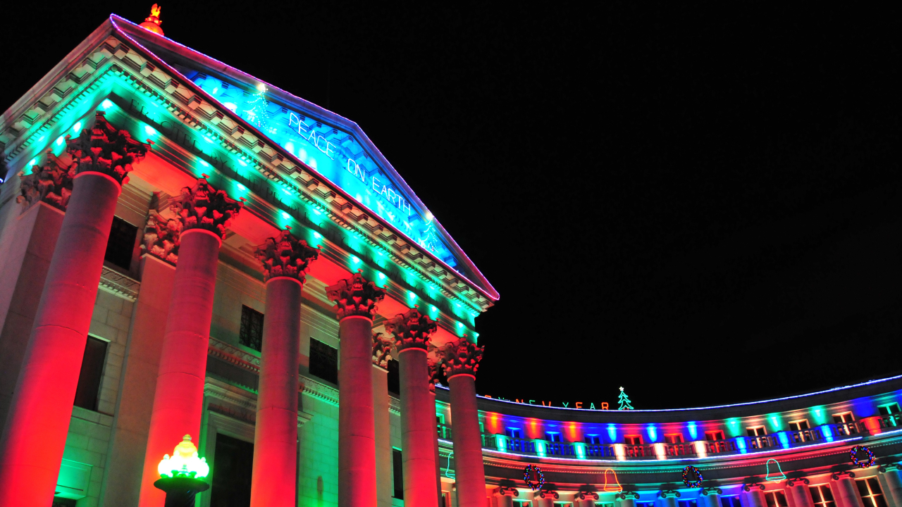 A building in Denver at Christmas time