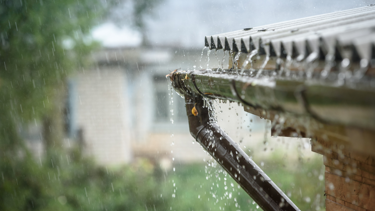 Rainwater going down a gutter