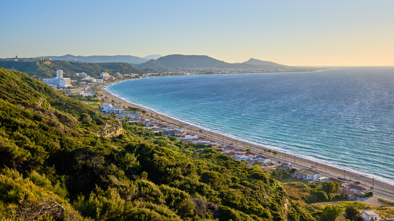 View of a beach in Rhodes Greece