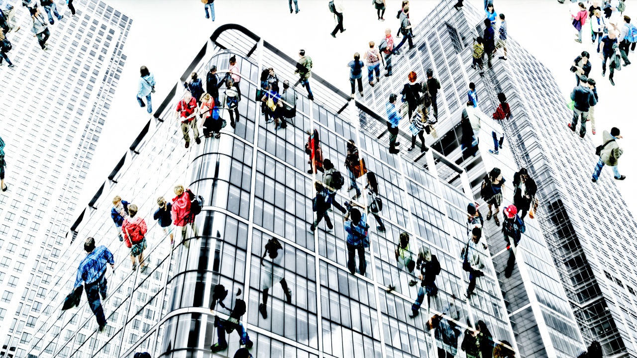 Abstract image of people climbing on towers