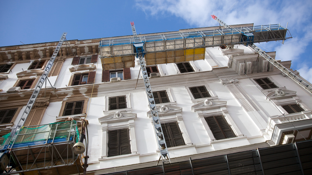 Scaffolding on an old building in Rome Italy