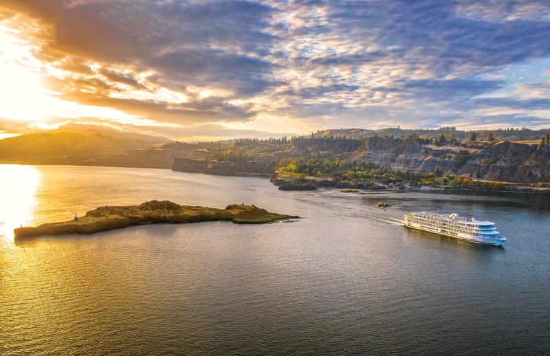 An American Cruise Line vessel sails in the Pacific Northwest