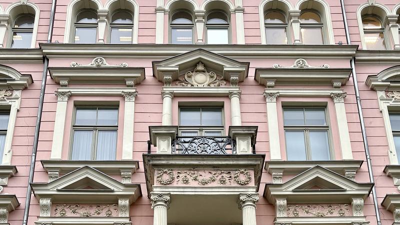 pink Art Nouveau building in Riga, Latvia