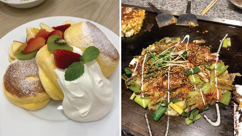 Happy Pancake, left, and Okonomiyaki, right