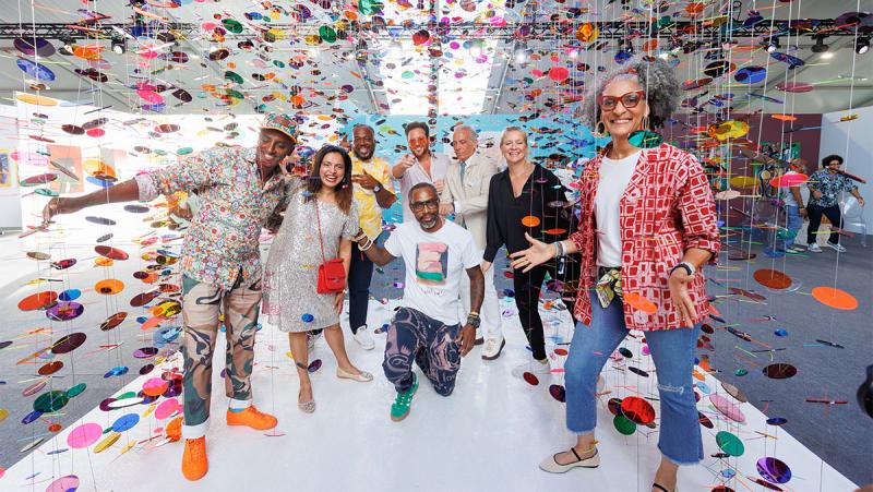 Marcus Samuelsson, Maneet Chauhan, Simeon Hall Jr., John Cox, Scott Conant, Geoffry Zakarian, Amanda Freitag, and Carla Hall at FUZE Art Fair