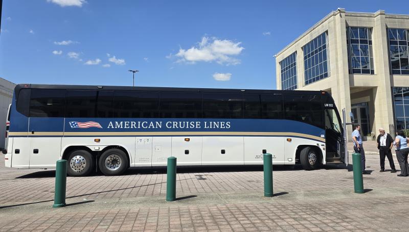 An American Cruise Line motorcoach will transport guests from the pre-cruise hotel in New Orleans to the pier where guests board American Serenade.
