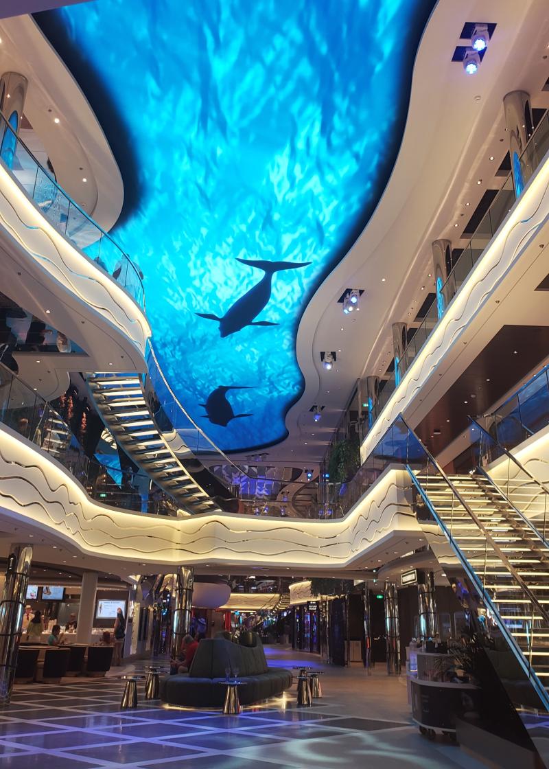 The World Galleria is a multi-deck interior promenade with shops, restaurants and other venues.