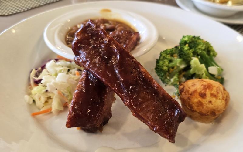 Tasty barbecue ribs are among the dishes that may be offered on American Serenade's menus during a Lower Mississippi River voyage.