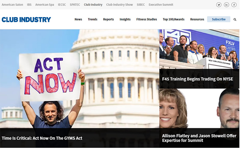 Club Industry website homepage