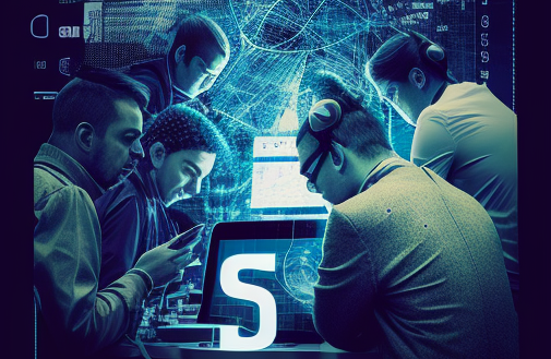 a group of people sitting around a computer