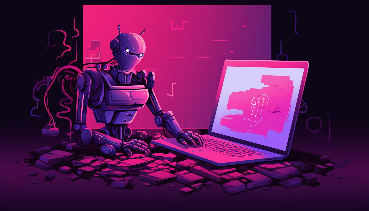 A robot trying to break into a laptop computer