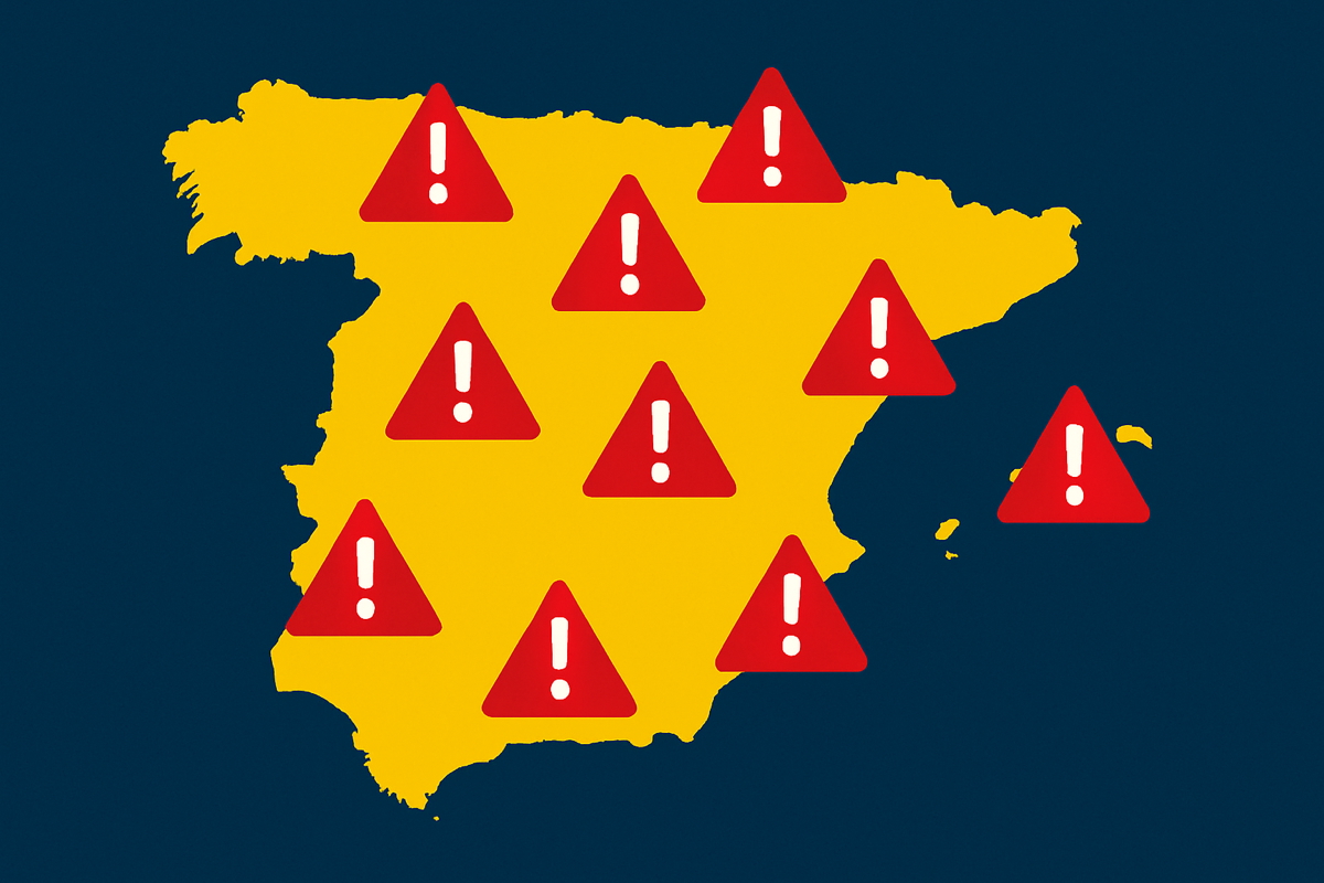 Map of Spain with red emergency signals