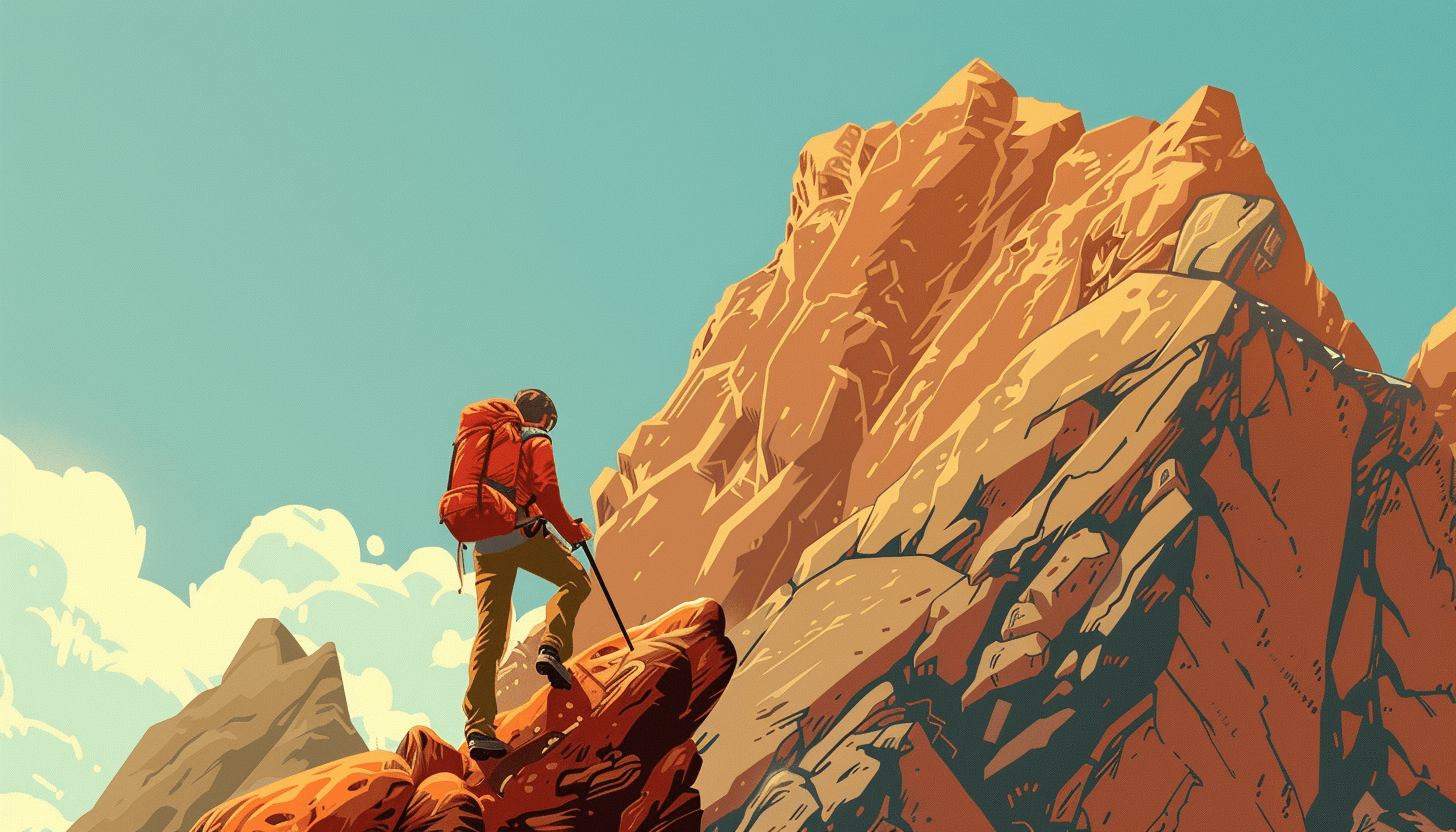 hiker climbing a mountain
