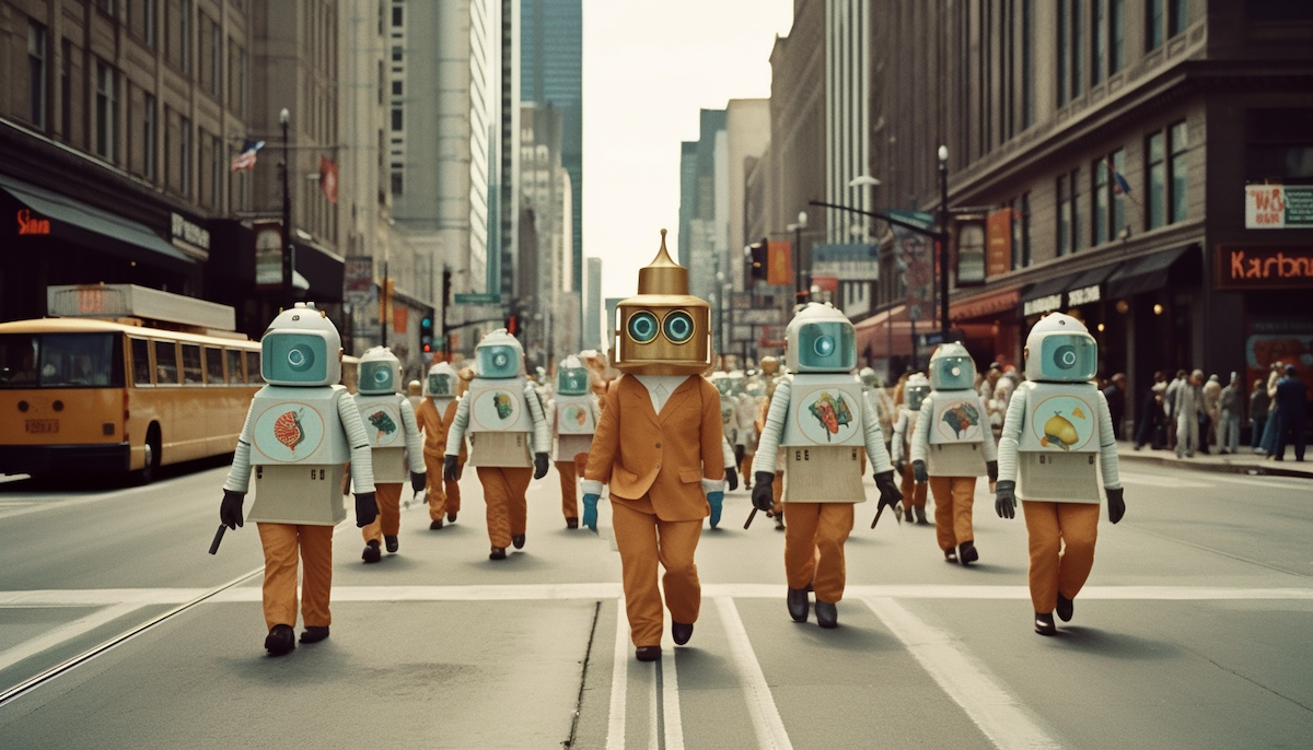 robots walking robot commuters workers automation AI