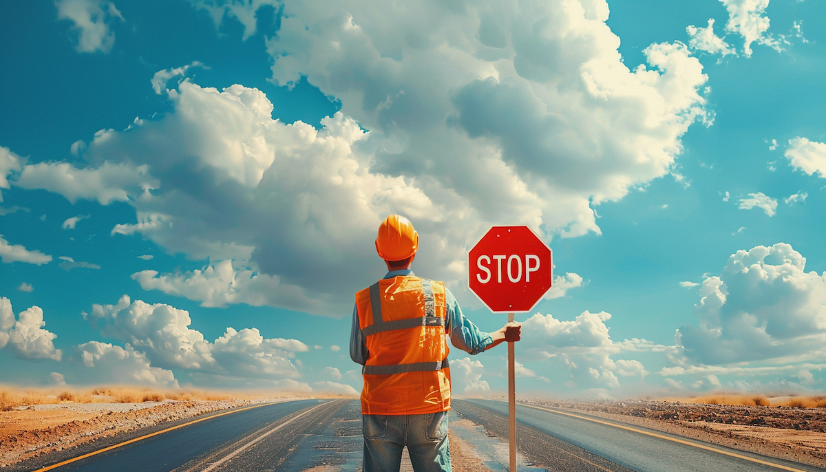 RDOF default construction worker stop sign
