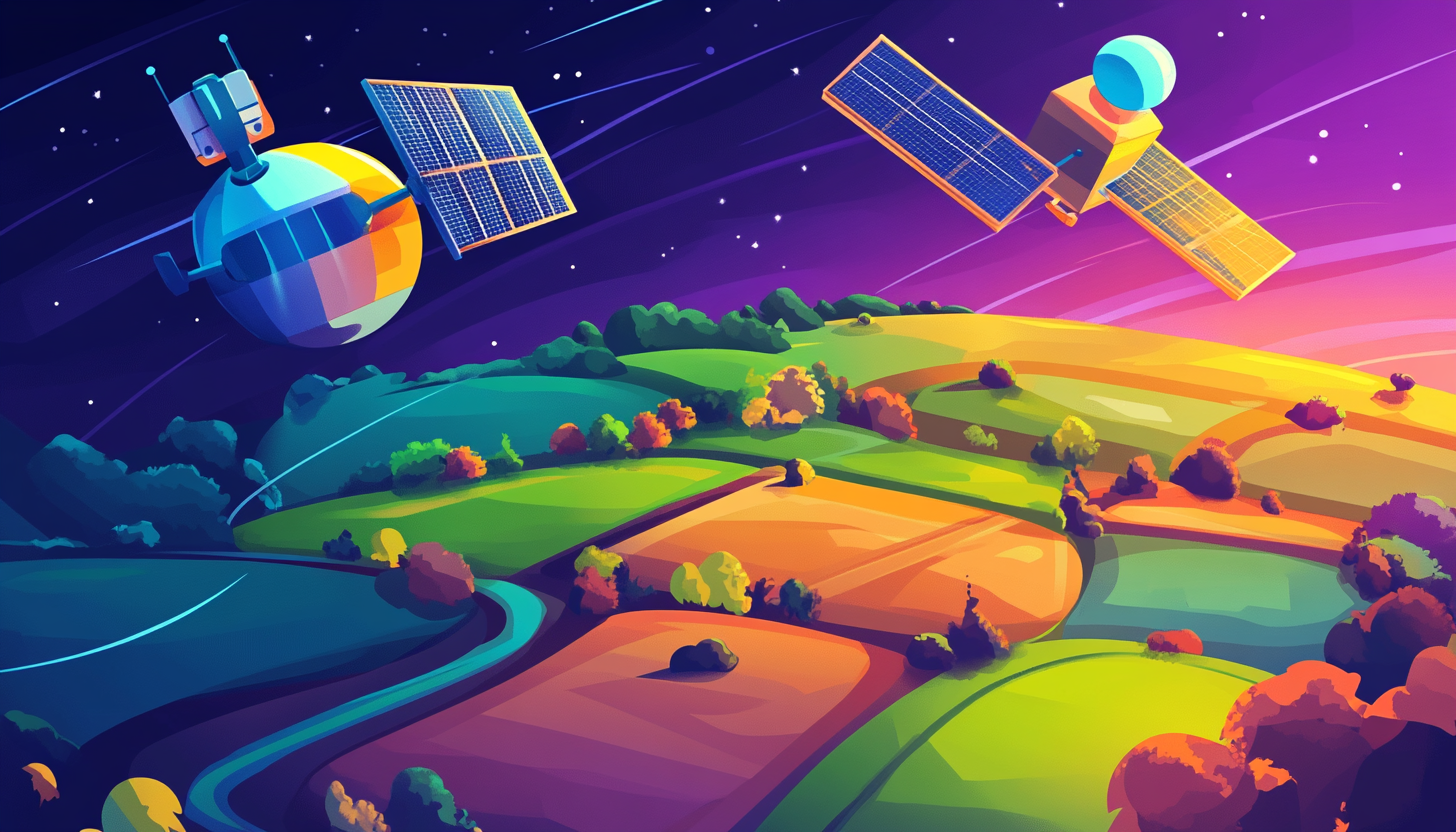 satellites floating above rural area