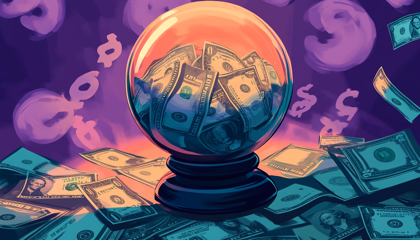 crystal ball with dollar signs fading