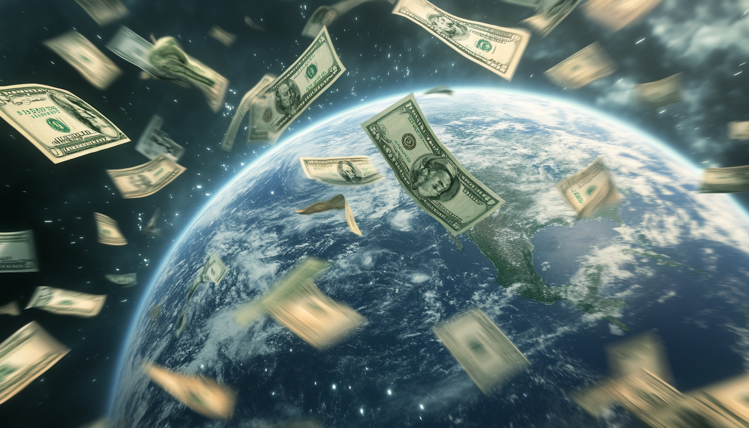 money flying around Earth