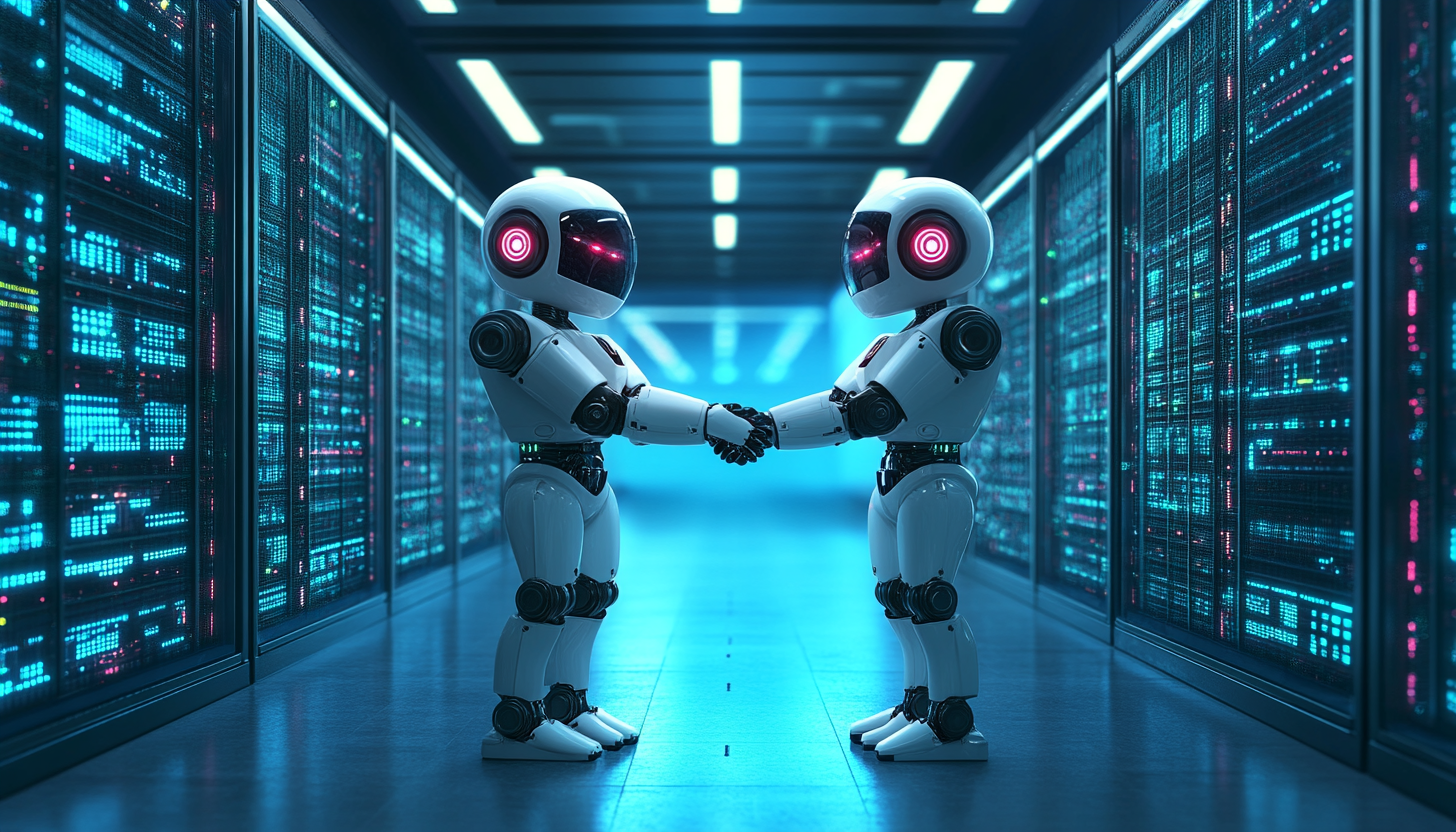 two robots shaking hands