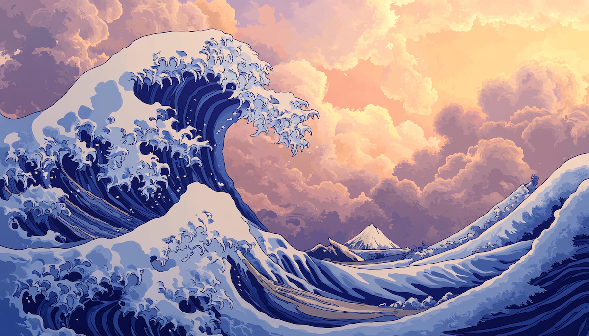Art by Midjourney for Fierce in the style of The Great Wave off Kanagawa by Hokusai