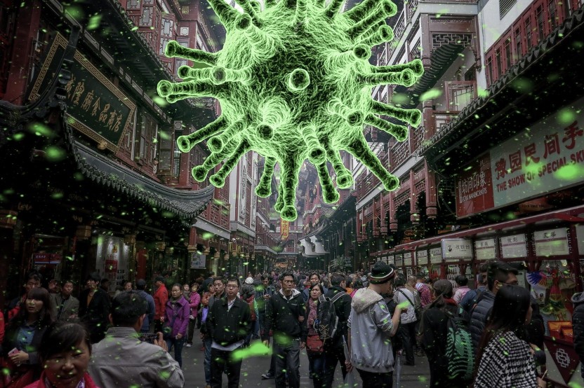 coronavirus over crowd of people