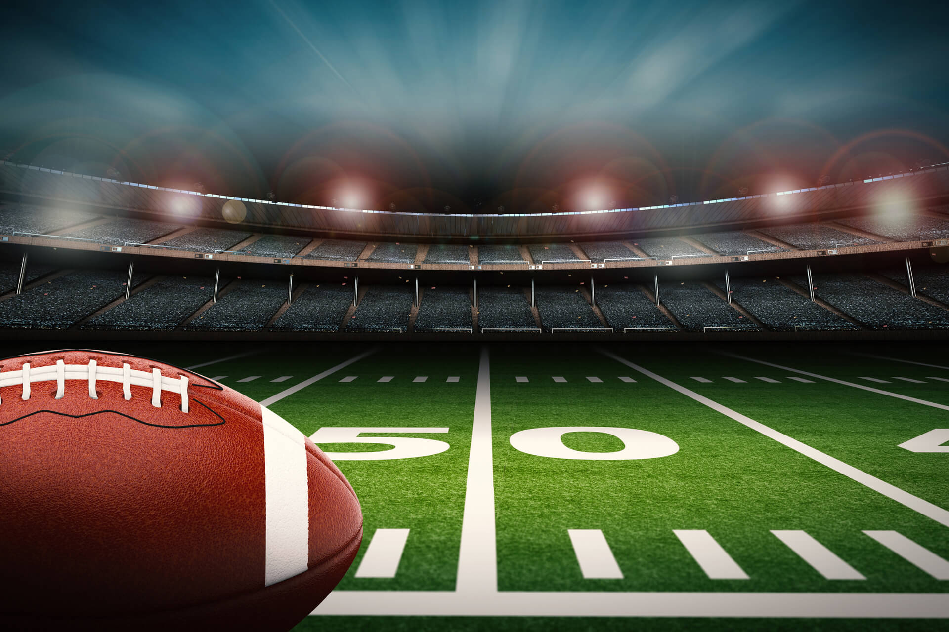 Football at 50 yard line