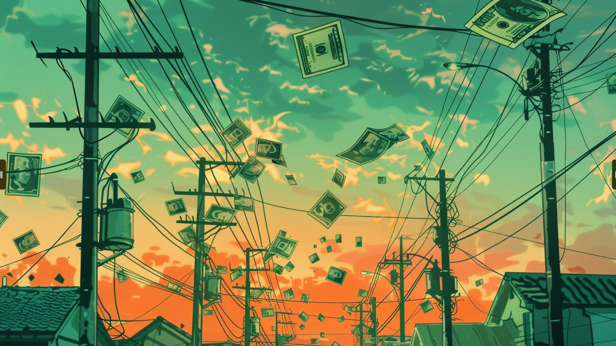 money falling from sky