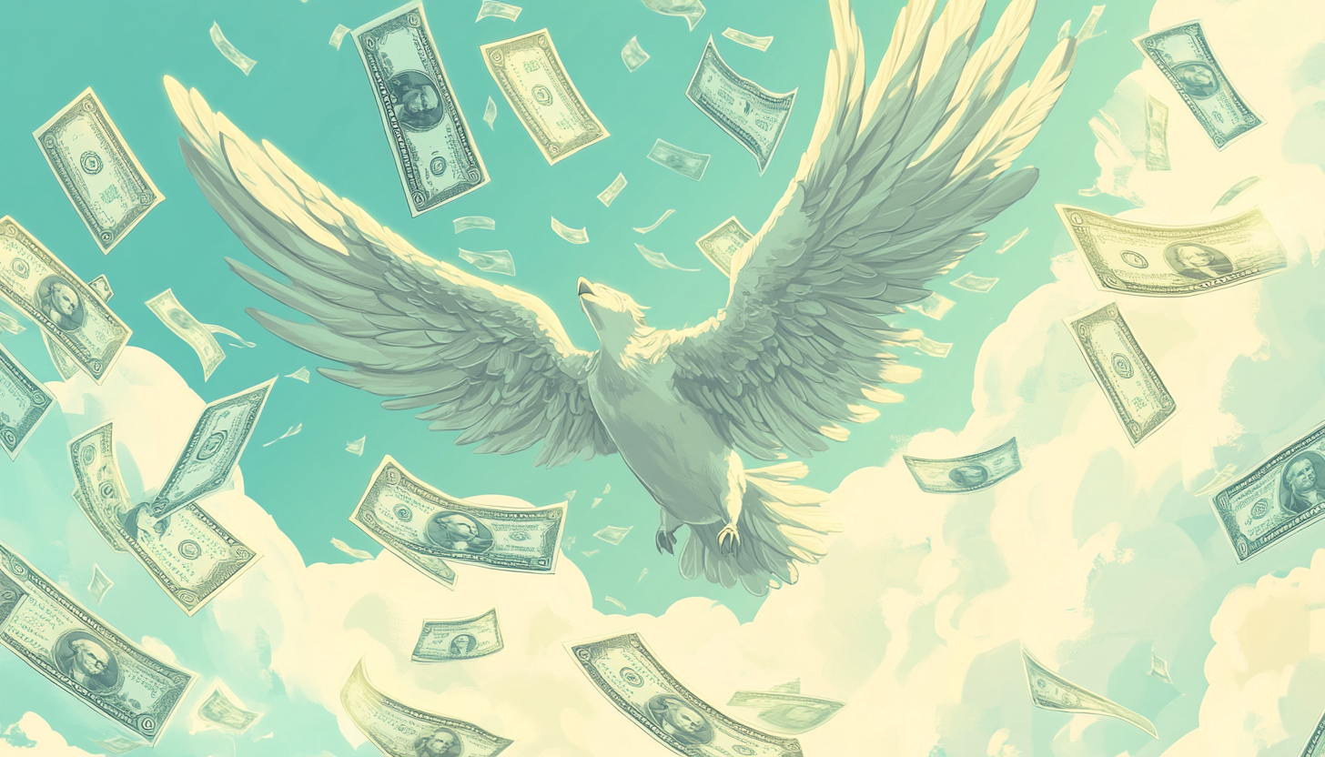 money flying into the sky