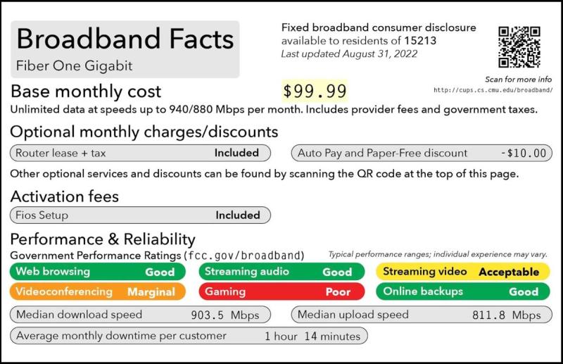 broadband nutrition label summary